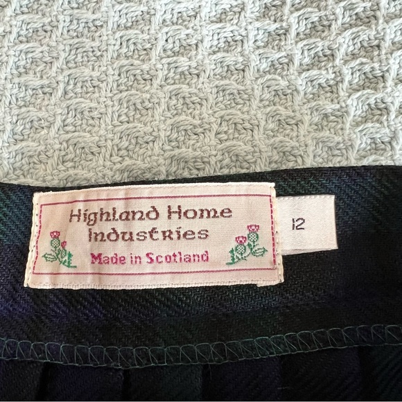 Highland Home Industries Wool Wrap Skirt Womens 12 Green Navy Plaid Scotland - Picture 4 of 10